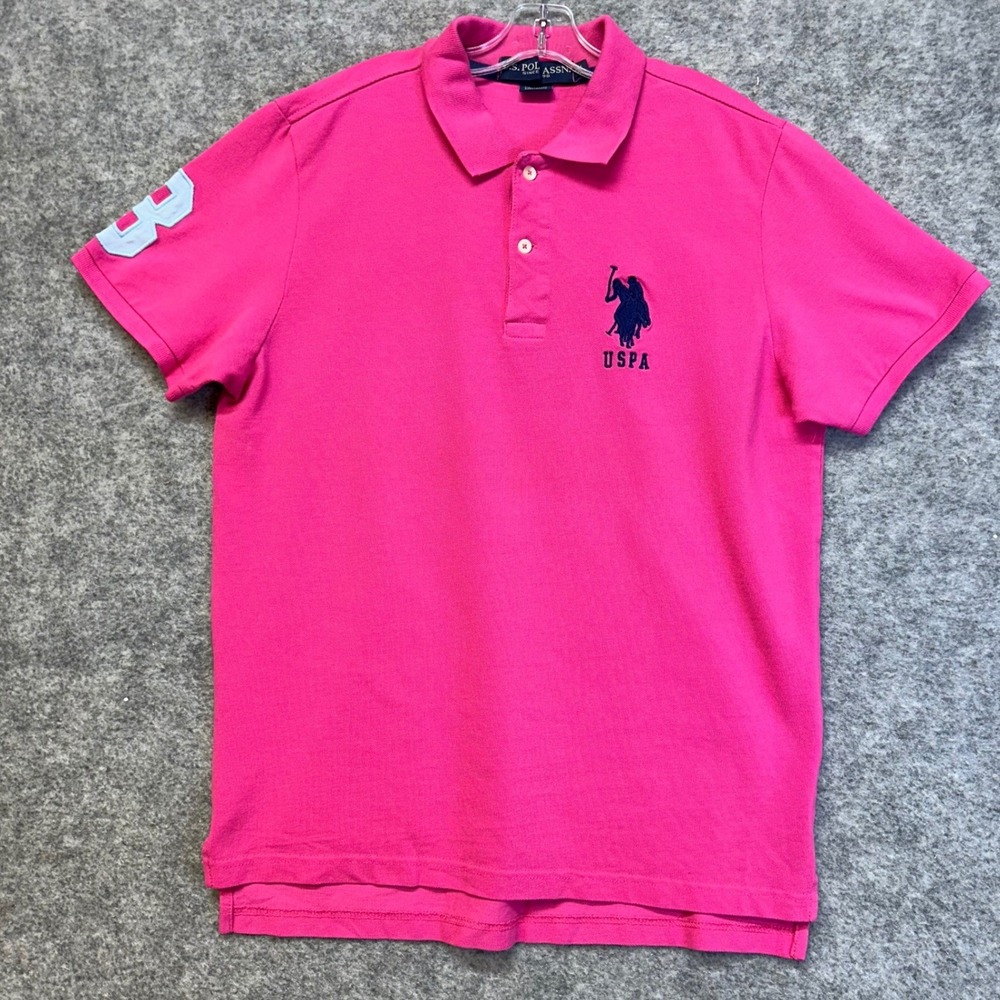 U.S.‎ Polo Assn. Polo Shirt Mens Medium Pink Excellent Short Sleeve Logo Patch
